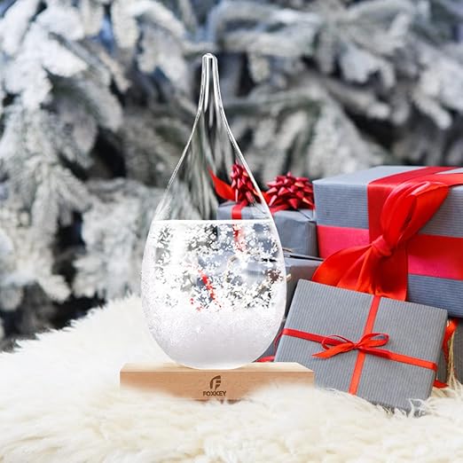 Storm Glass Weather Predictor, Glass Sphere with Wood Base, Christmas Decoration Snow Globe, Storm Glass Weather Forecast Weather Station