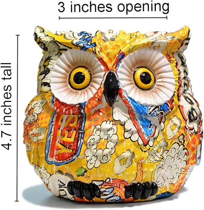 Yellow Owl Planter, Owl Flower Pot, Owl Succulent Pots, Owl Statue Decor, Animal Plant Pots Indoor/Outdoor, Cute Flower Pots with Drainage, Figurine Plant Pot, Decorative Planters Gifts for Women
