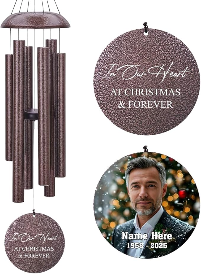 Sympathy Wind Chimes, Custom Photo Wind Chimes for Outside - Memorial Wind Chimes for Loss of Mother, Father, or Loved One - Bereavement and Condolence Gift (Produced in USA)