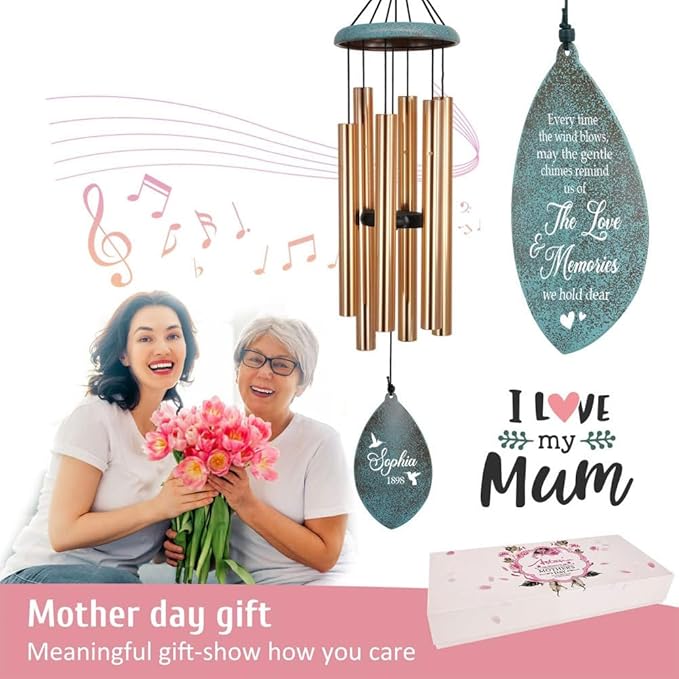 ASTARIN Personalized Name 35" Memorial Wind Chimes for Outside, Metal Sympathy Gifts for Loss of Mother Father Loved One, Bereavement Wind Chime in Memory Gift