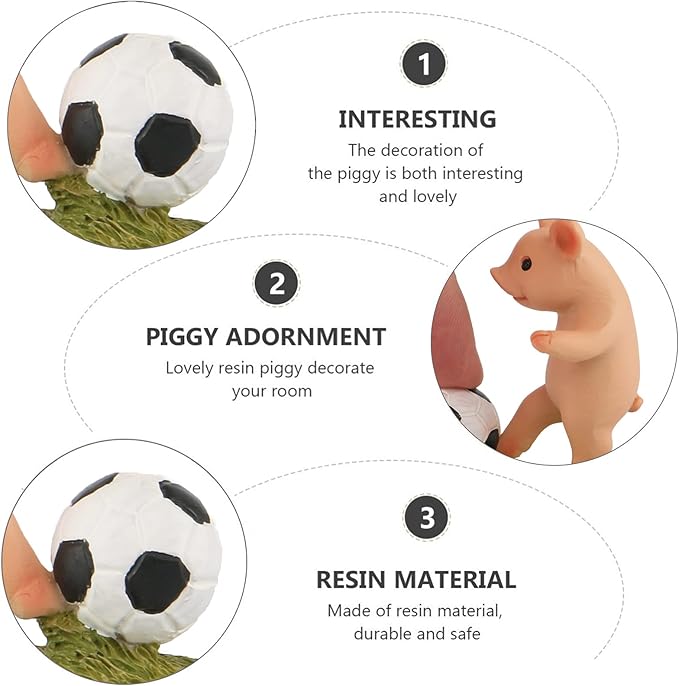 Pig Statue Mini Figurine, Resin Home Decor, Lucky Animal Garden Statue for Micro Landscape (Play Football)