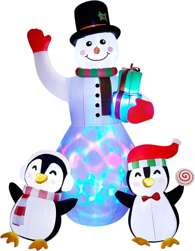 8ft Christmas Inflatables Outdoor Christmas Decorations, Inflatable Snowman Penguin Blow Up Yard Decorations with Rotating LED Lights for Yard Garden Lawn Xmas Holiday Decor