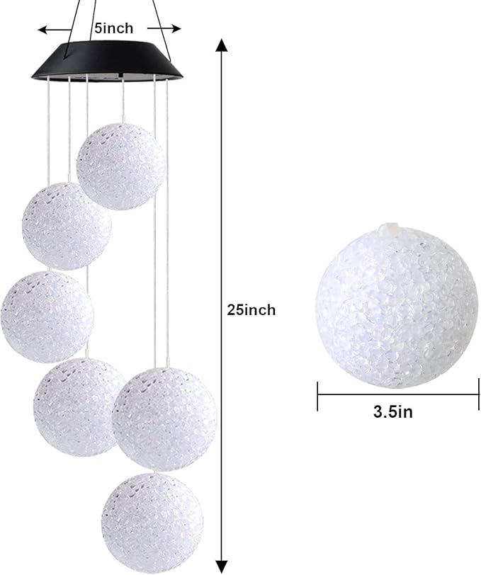 Solar Wind Chime Outside Color Changing Ball Wind Chimes, LED Mobile Solar Lamp for Mom Grandma Waterproof Outdoor Lights for Garden Patio Party Yard Window Decorations