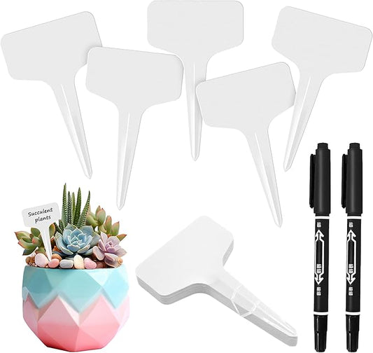 200Pcs Plant Labels Waterproof Plastic Garden Labels T-Type Flower Name Tags Seedling Marker Nursery Plant Tags with Permanent Marking Pen for Flowers Agriculture Horticulture (White)
