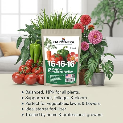Gardenera 16-16-16 Premium All Purpose Professional Fertilizer - Lawn, Flower, Tree, Shrub & Vegetable Fertilizer (10 Quarts)