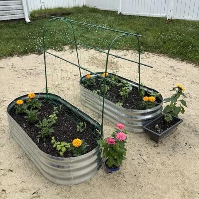 2-Pack 4x2x1FT Galvanized Raised Garden Bed Kit Oval Metal Ground Planter Box Outdoor Bottomless Planter Raised Beds for Vegetables Flowers Herbs Fruits, Silver