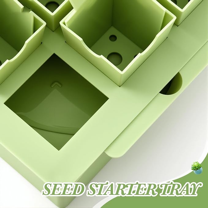 2 Set Seed Starting Tray, Portable Labeled Handle for Transplanting, 18 Deep 2.36" Cells, Each Cell Operated Independently, Reusable Seed Tray with Drainage Hole, Indoor, Outdoor