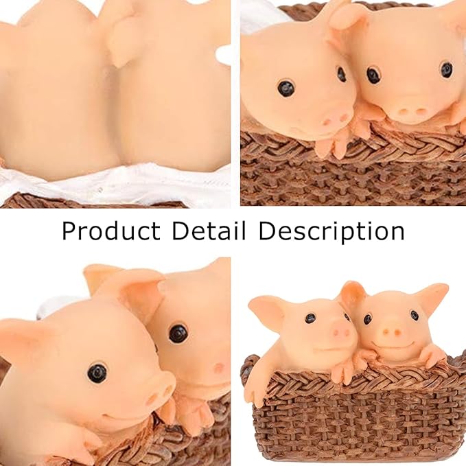 Pig Statue Mini Pig Figurine, Resin Home Decor, Lucky Animal Garden Statue for Micro Landscape (Pig in Small Basket)
