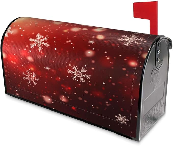 Festive Magnetic Mailbox Cover Red Snowflake Outdoor Mailbox Protector Holiday Seasonal Decorative Garden Yard Home Standard Size 21 x 18 Inch