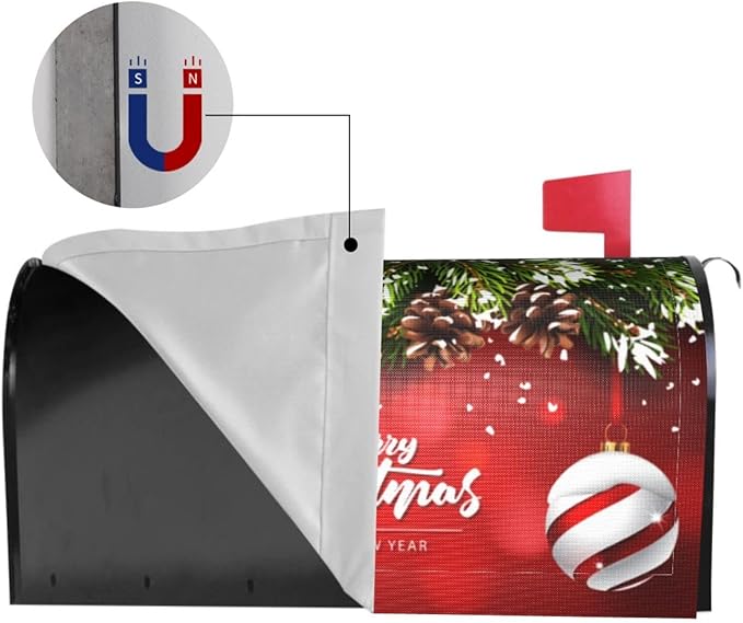 Christmas Mailbox Covers Ball Fir Branch Red Magnetic Letter Post Box Cover Standard Size 25.5 x 21 Inch Garden Yard Home New Year Holiday Decorative