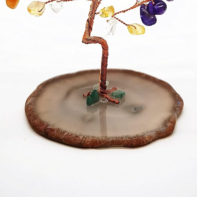 Quartz Crystal Feng Shui Money Tree Natural Agate Flakes Geode Base Bonsai Style Decoration for Luck and Wealth 3.6"- 4.6" (Multicolor)