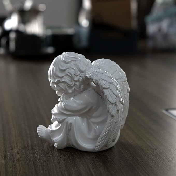 Asng Cherubs Angels Resin Garden Statue Figurine, Adorable Angel Sculpture Memorial Statue, Indoor Outdoor Home Garden Decoration (Hug Little Angel-Left)