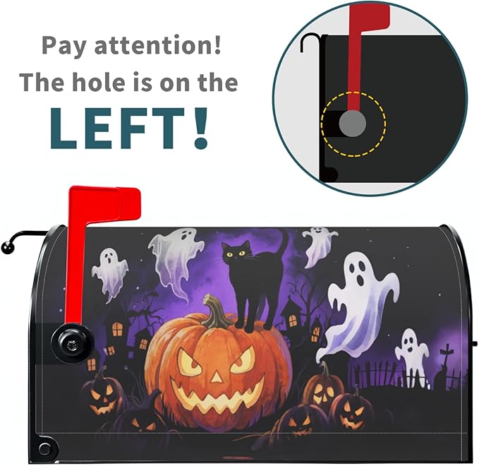 Halloween Spooky Ghost Pumpkin Mailbox Covers Magnetic Standard Size Black Cat Mailbox Wraps Holiday Themed Outdoor Decorative Letter Box Cases for Home Garden Outside Decor, 21x18 Inch