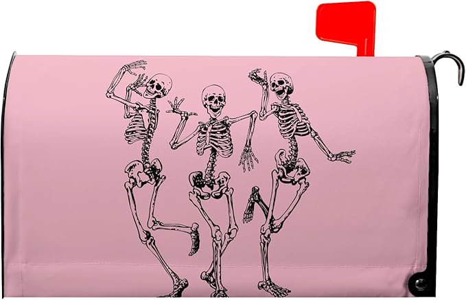 Halloween Skull Mailbox Covers Magnetic Standard Size 21x18 inch Scared Mail Box Cover Pink Mailbox Wraps for Outdoor Garden Decor