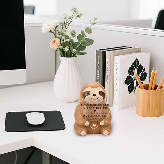Sloth Figurine Gift, Inspirational Resin Statue with Heart Acrylic Plaque, Positive Affirmation Collectible Animal Figurine, Ideal Graduation Birthday Christmas Decor YSS2