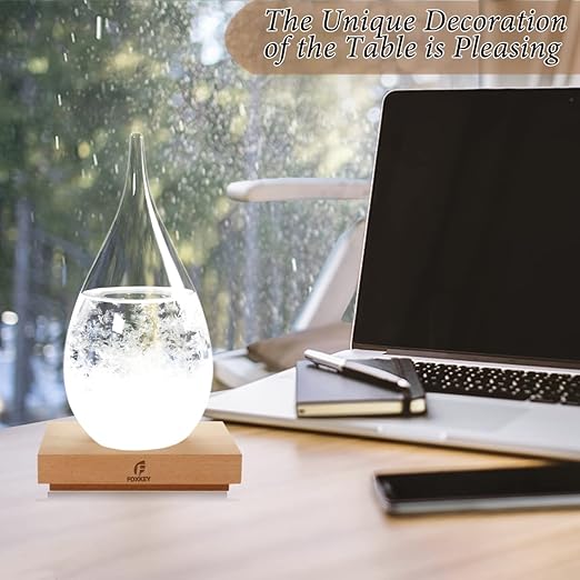 Storm Glass Weather Predictor, Glass Sphere with Wood Base, Christmas Decoration Snow Globe, Storm Glass Weather Forecast Weather Station