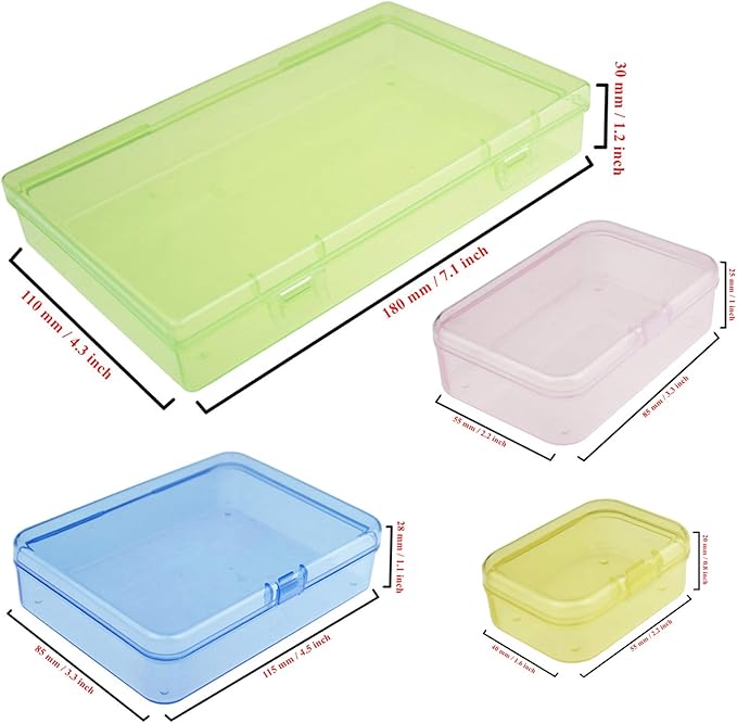 Goodma 24 Pieces Mixed Sizes Colored Rectangular Plastic Boxes Empty Storage Organizer Containers with Hinged Lids for Small Items and Other Craft Projects