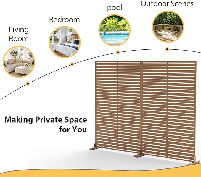 Outdoor Privacy Screen 72" H×47" W HDPE Freestanding Decorative Privacy Fence with Steel Poles and Stand 6 Panel, Air Conditioner Fence Panels, Privacy Screen for Patio Backyard,Balcony, Pool