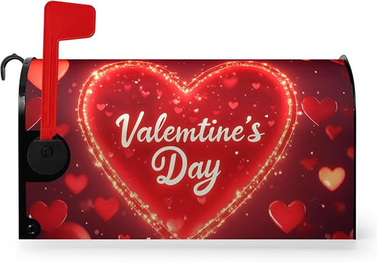 Valentine's Day Mailbox Covers Magnetic Standard Size 21x18 Inch Red Heart Mailbox Cover Love Post Letter Box Wraps for Outdoor Garden Decorations