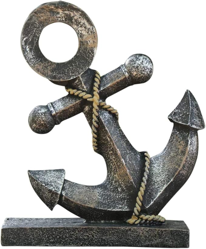 H&W Resin Anchor Figurine 8.5 "H, Nautical Décor, Anchor Model Statue Ornament for Home Garden Bar, Indoor Outdoor Tabletop Decoration, Antique Boat Anchor Mediterranean Style（Yellow）