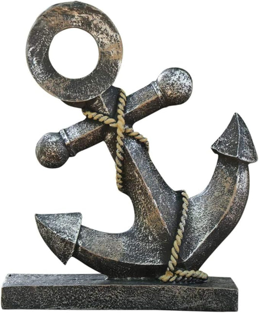 H&W Resin Anchor Figurine 8.5 "H, Nautical Décor, Anchor Model Statue Ornament for Home Garden Bar, Indoor Outdoor Tabletop Decoration, Antique Boat Anchor Mediterranean Style（Yellow）