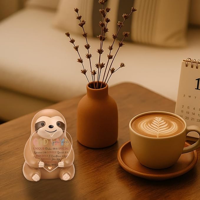 Sloth Figurine Gift with Heart Acrylic Plaque, Christian Affirmation Collectible Figurine, Positive Gifts for Women Sister Friends Family Desk Decor YSS5