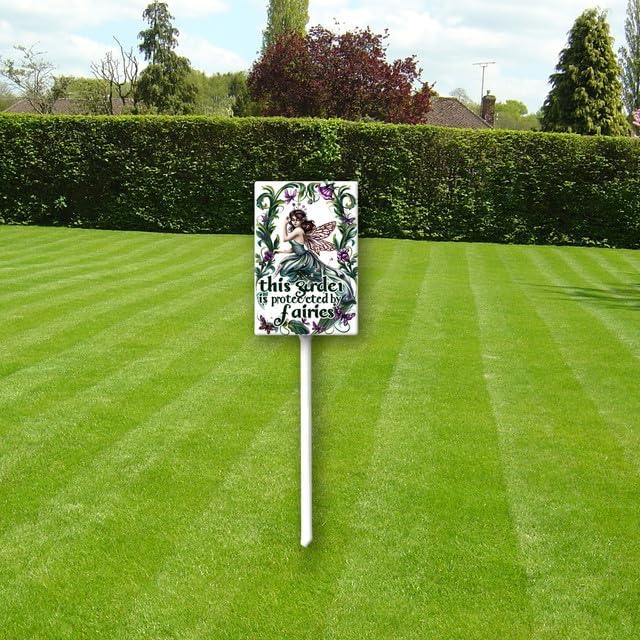 Uptell This Garden is Protected By Fairies Yard Signs with Stakes Aluminum Sign for House/Front Door Outdoor Decoration,Weather Resistant 8x12 Inch