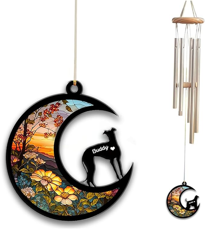 Italian Greyhound Sun Catcher Wind Chime, Custom Sunflower Suncatcher Dog Memorial Wind Chime, Dog Loss Gift, Dog Sympathy Gift, Pet Loss Suncatcher, Outdoor Garden Decor