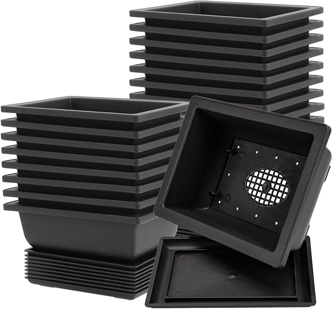 20 PCS 9 Inch Bonsai Training Pots, Rectangular Bonsai Plants Growing Pot with 20 Humidity Trays and Drainage Built-in Mesh for Garden, Yard, Office, Porch, Balcony, Home Decoration