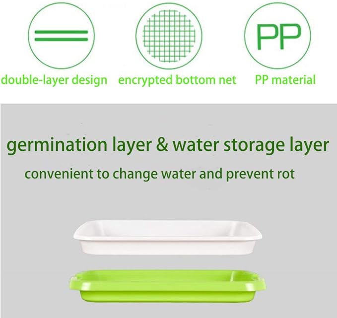 Plastic Growing Trays, Seed Tray with Germination Layer and Water Storage Layer, Double-Layer Design, for Seedlings, Indoor Gardening, Growing Microgreens, Wheatgrass(Purple)