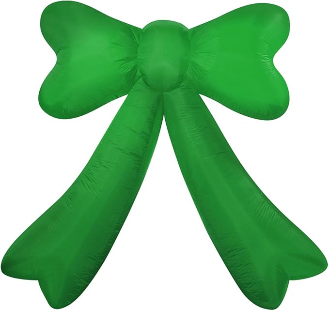 Christmas Inflatables Lighted Yard Lawn Inflatable Decoration with Built-in Fan and Stakes Ropes Holiday Party Decor, Christmas Decor (7FT-Green Bow)