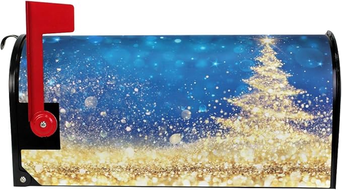 ALAZA Golden Glitter Christmas Tree Magnetic Mailbox Cover Oversized for Garden Yard Outdoor Decorations-25.5" x20.8