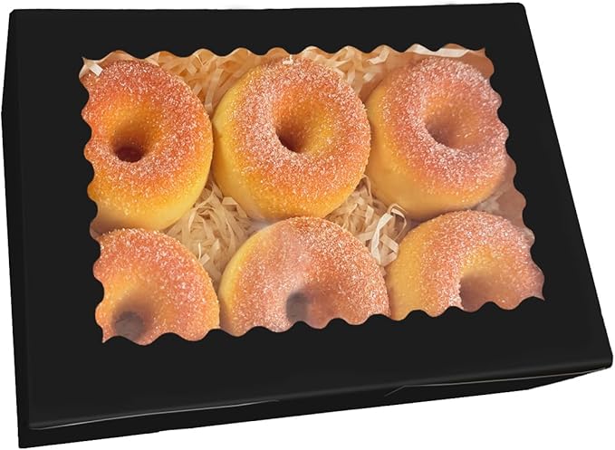 qiqee 50Pcs Black Cookie Box with Window 9x6x2.5 inch Pastry Macaron Bakery Box For Packaging