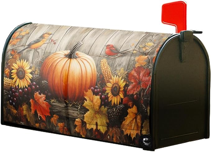 Magnetic Mailbox Covers Standard Size 21'' x 18'' – Fall Pumpkins & Halloween Bat Design, Seasonal Decorative Mail Box Covers Magnetic, Waterproof & Durable Mailbox Wrap