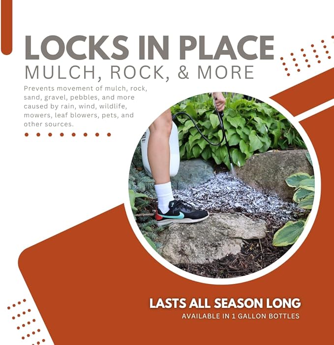 Mulch & Rock Bond Concentrated Formula - Binder for Mulch, Rock, Bark, & Pea Gravel, Strong Stabilizing Glue, Just Add Water, Makes 2 Gallons, Covers 500-1,500 sq. ft. (1 Gallon)