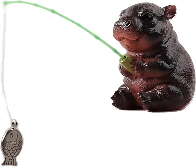 Hippopotamus Statue Garden Decor for Outside 2.4in,Interesting Hippopotamus Fishing Statue,Suitable for Easter, Indoor and Outdoor Decoration