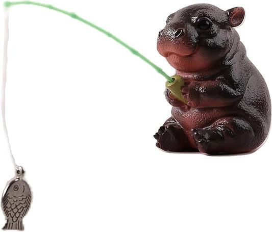 Hippopotamus Statue Garden Decor for Outside 2.4in,Interesting Hippopotamus Fishing Statue,Suitable for Easter, Indoor and Outdoor Decoration