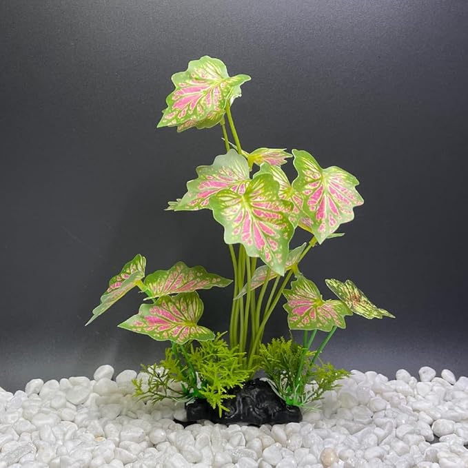 Smoothedo-Pets Aquarium Plant Fish Tank Decoration Small Plastic Artificial Plant Goldfish Fish Hide (Rainforest Leafs-Pink-Large-Set) (Rainforest Leafs-Pink-Large-Set)