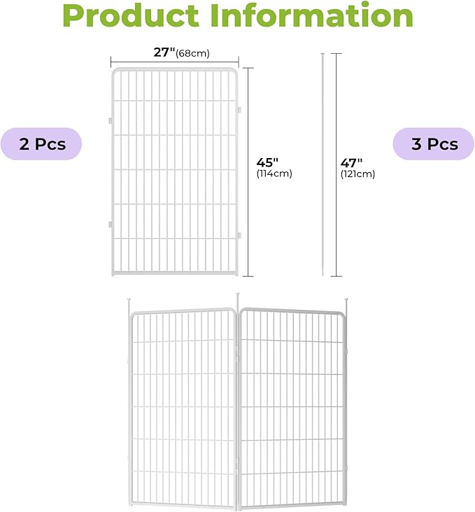 SunsGrove Garden Fence 45 in(H) x 4.5 ft(L) 2 Panels, Heavy Duty Metal Animal Barrier Fence for Dogs, Easy No-Dig Setup, Decorative Dog Fences, White