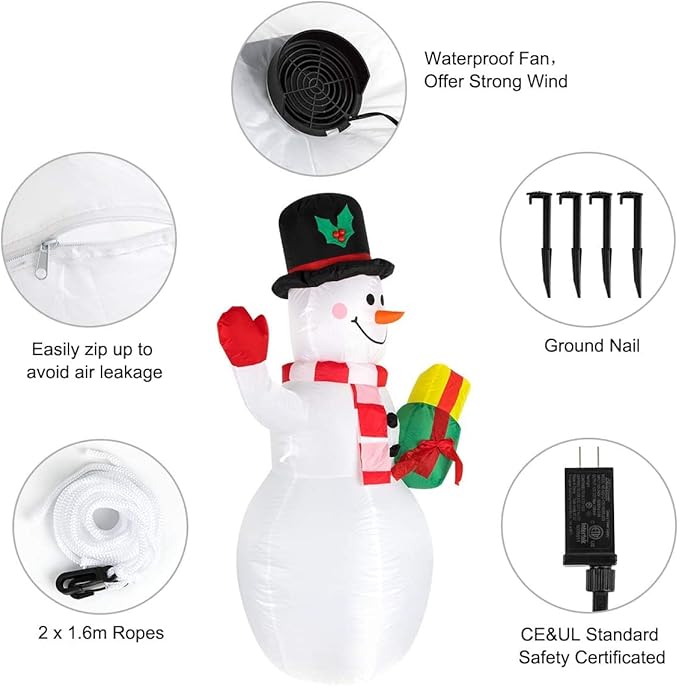 5 Ft Inflatable Snowman Christmas Outdoor Decoration Blow Up Snowman with Upgrade Rotating LED Lights for Holiday/Party/Xmas/Yard/Garden Decorations