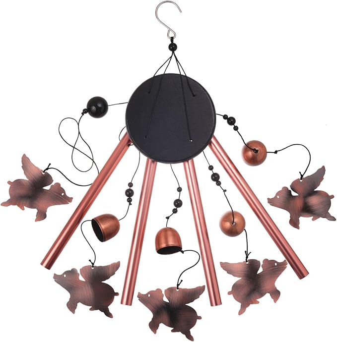 Outdoor Flying Pig Wind Chimes, Pigs WindChimes, Gift Wind Chime, Red Copper Flying Pigs Wind Bell, Gifts for Women, for Home, Garden, Indoor, Outdoor Decoration, Garden Fly Pigs Wind Chimes