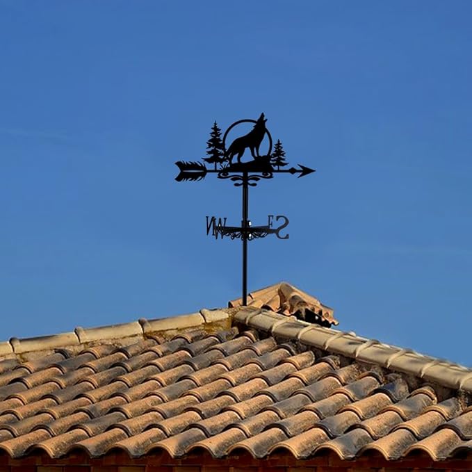 SUPERDANT Wolf Weather Vane Animals Wind Vanes for Yard Metal Weathervane Roof Mount for Gardens Outside Black Weathervanes Farmhouse Farm Barn Sheds Patio Decorations Gift