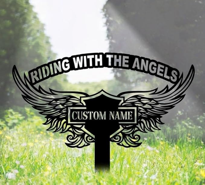 Custom Angels Motorcycle Memorial Stake – Biker Metal Grave Marker, Rider Bike Yard Garden Stake Outdoor Decor (Motorcycle Memorial)