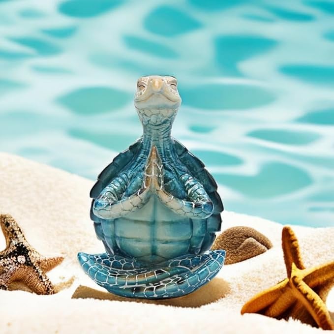 VVGIFTS Sea Turtle Meditation Yoga Decor, Garden Figurine Sea Turtle Meditating Coastal Beach Decorations, Zen Yoga Resin Statue for Home Office Decorations (Put The Palm Together)