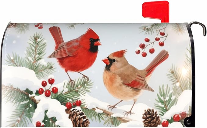Winter Cardinal Bird Large Mailbox Covers Magnetic Oversized Christmas Snow Scene Holiday Mailbox Wraps Seasonal Outdoor Decorative Letter Box Cases for Home Garden Outside Decor, 25.5 x 21 Inch