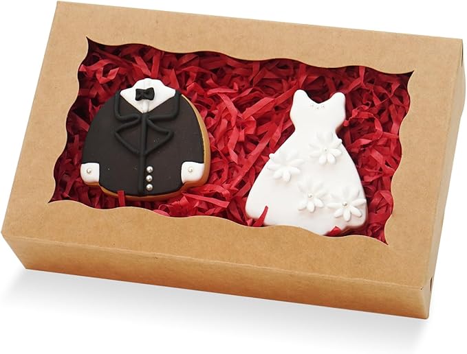 50pcs Cookie Boxes 7" x 4 3/8" x 1 1/2" Inch Bakery Boxes with window Treat Box Chocolate Covered Strawberries Box for Christmas Valentine's Mother's Day - Brown