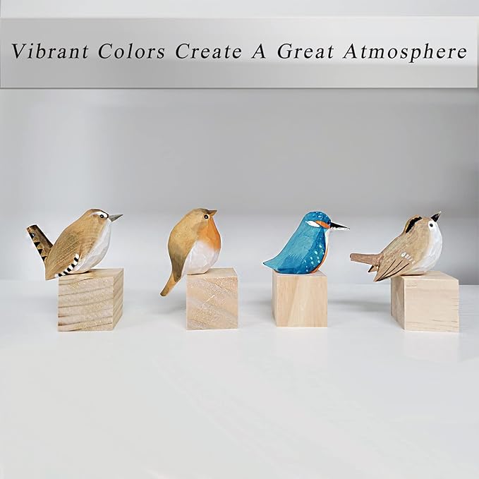 Handmade Wooden Carved Bird Decor Sculpted Hand-Painted Bird Figurines Small Home Decor Bird Statue Shelf Decor BFF Gifts for Bird Lovers (Suit-New)
