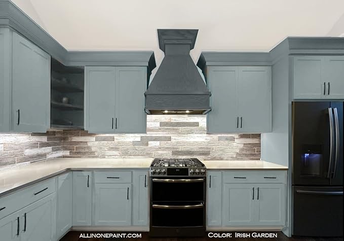 ALL-IN-ONE Paint, Durable cabinet and furniture paint. Built in primer and top coat, no sanding needed. Includes our 30 featured color card - Irish Garden (blue green), 8oz Sample