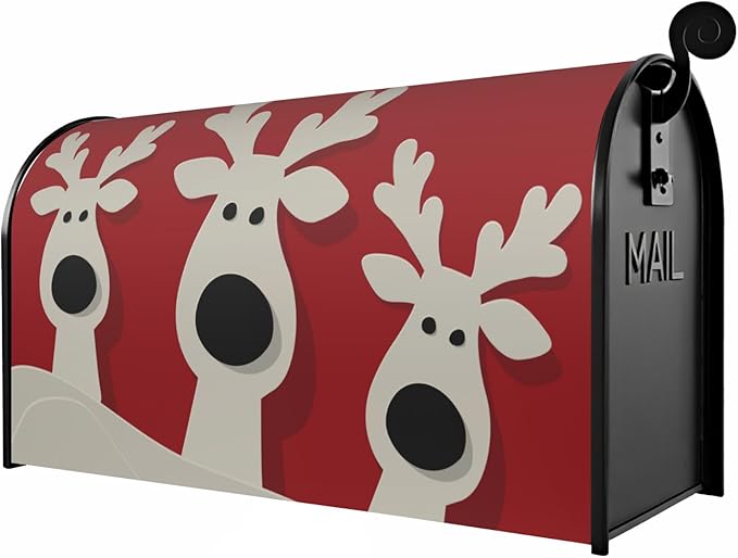 Dark Red Christmas Mailbox Covers Magnetic Standard Size Cute Xmas Deer Print Mailbox Wraps Winter Holiday Themed Outdoor Decorative Letter Box Cases for Home Garden Outside Decor, 21x18 Inch
