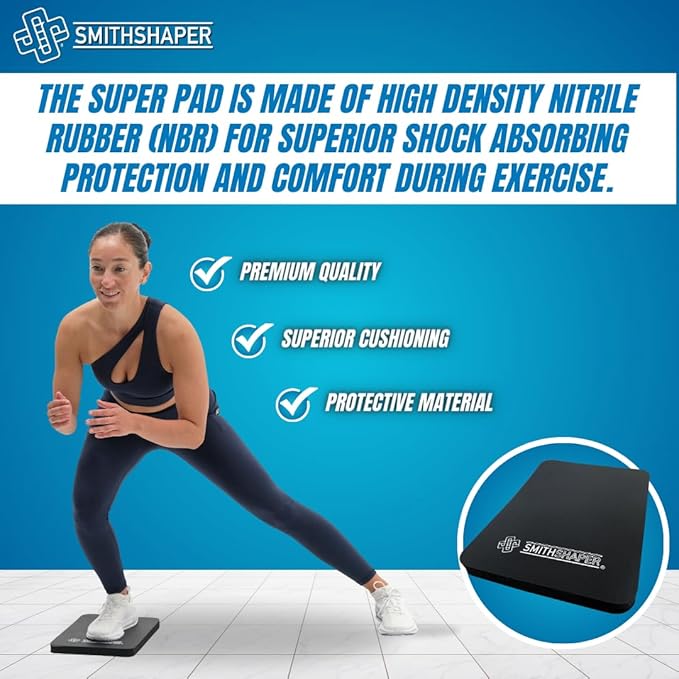 SmithShaper® SUPER PAD Thick Exercise Knee Mat (25.4mm) Cushions Knees and Elbows During Ab Rollouts (ab rolls), Knee Pushups and Planks Workouts/Yoga | Durable, Soft Nitrile Rubber | Resists Odors